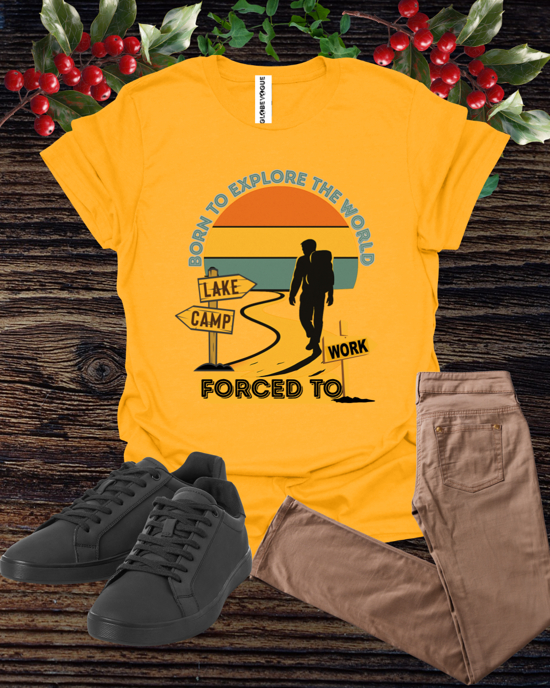 Adventure Unisex T-Shirt — “Born to Explore the World, Forced to Work” Retro Camping Tee