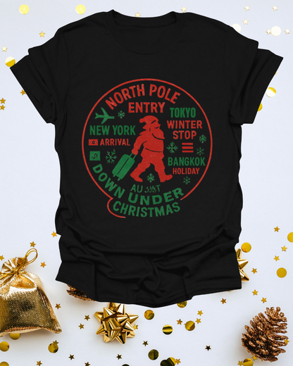 Christmas Travel Graphic T-Shirt — 'North Pole Down Under' Vintage Santa Design