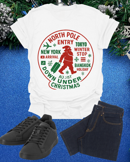 Christmas Travel Graphic T-Shirt — 'North Pole Down Under' Vintage Santa Design