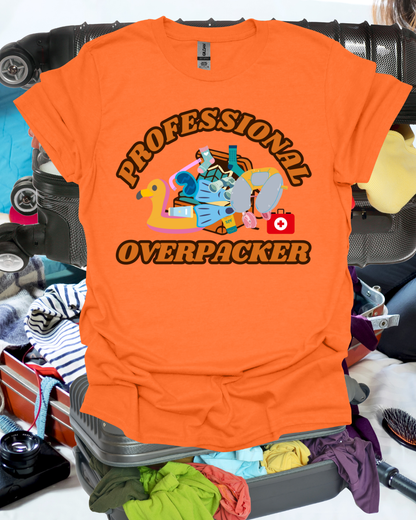 Professional Overpacker Unisex T-Shirt – Funny Travel Humor Tee for Frequent Travelers.