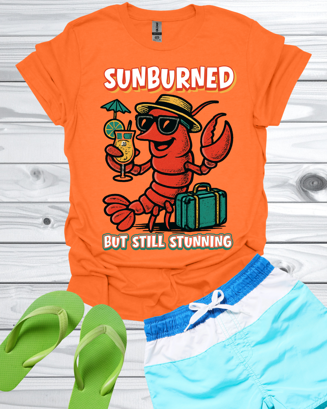 “Sunburned but Still Stunning” Funny Unisex Lobster T-Shirt.