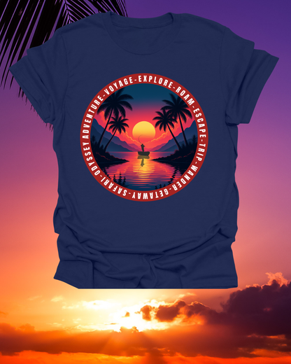 T-Shirt with Sunset Design, "Explore More" Softstyle Tee, Beach Vibes Shirt, Unisex Graphic Tee, Perfect Travel Gift