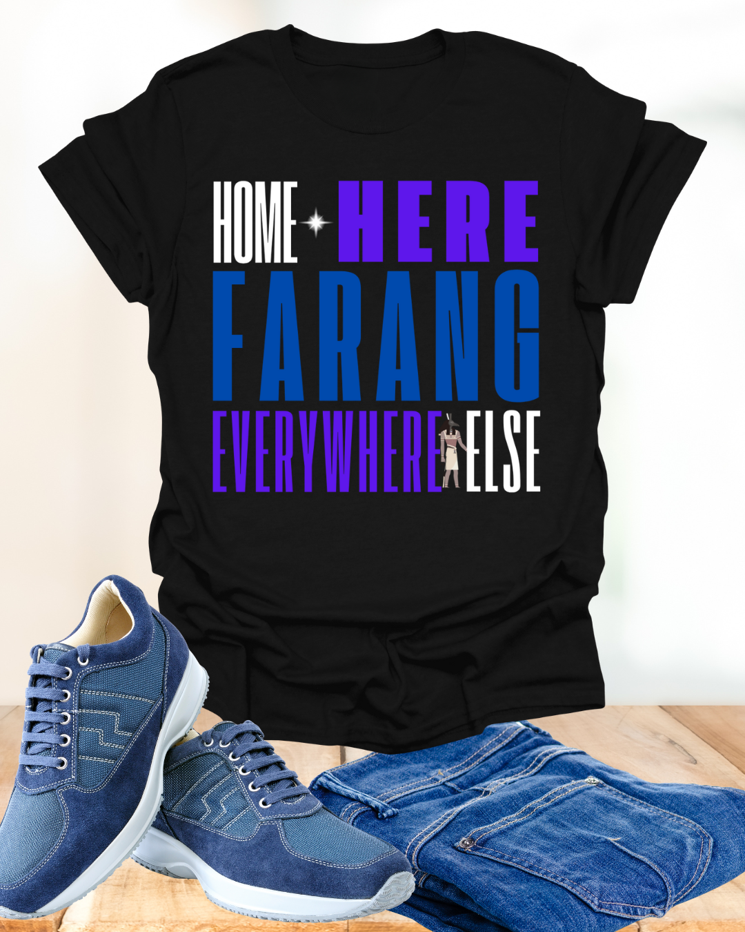 “Home Is Here Farang Everywhere Else” Softstyle T-Shirt for serious travellers.