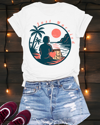 “Just Married”  women’s T-Shirt – A Perfect Blend of Humor and Sarcasm