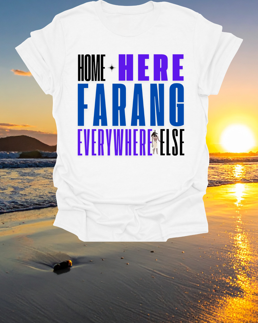 “Home Is Here Farang Everywhere Else” Softstyle T-Shirt for serious travellers.